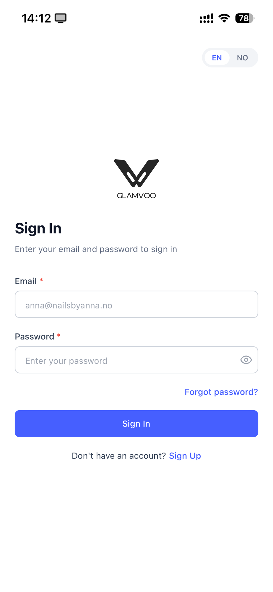 Signing in to the app