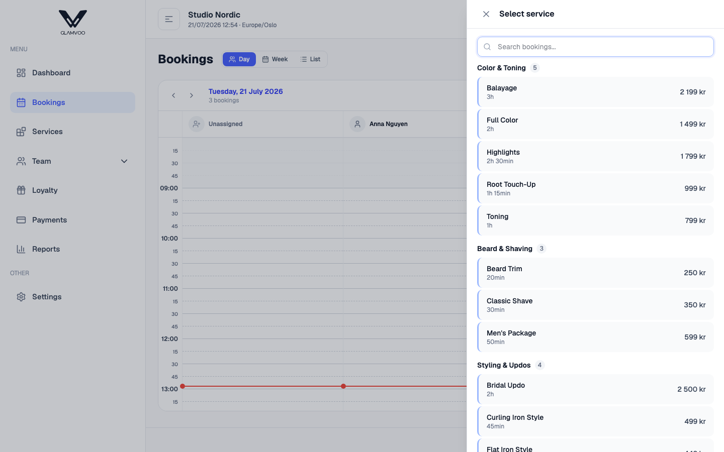 Creating a new booking