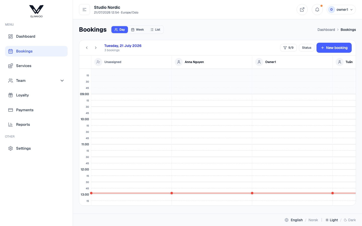 The booking calendar