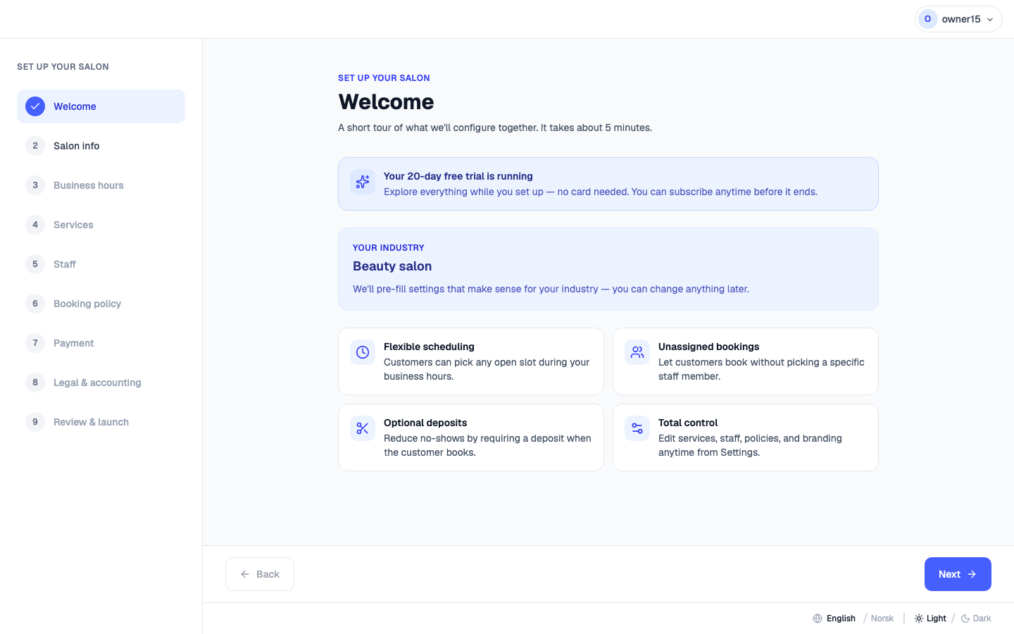 Onboarding — welcome step