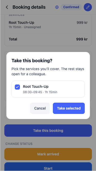 Taking a job from a booking
