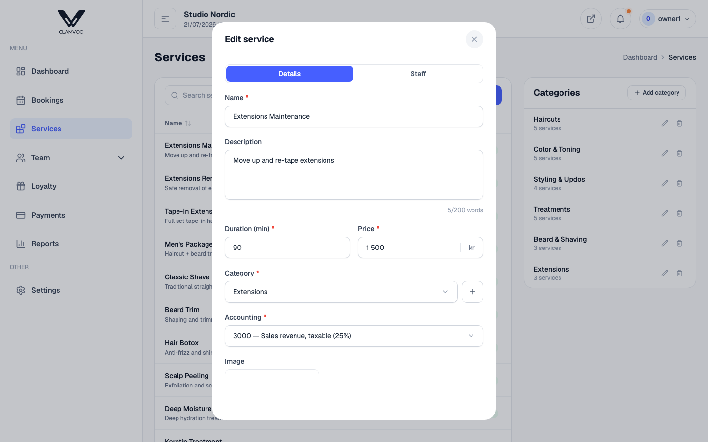 Editing a service