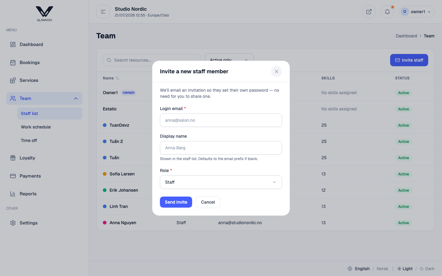 Inviting a staff member