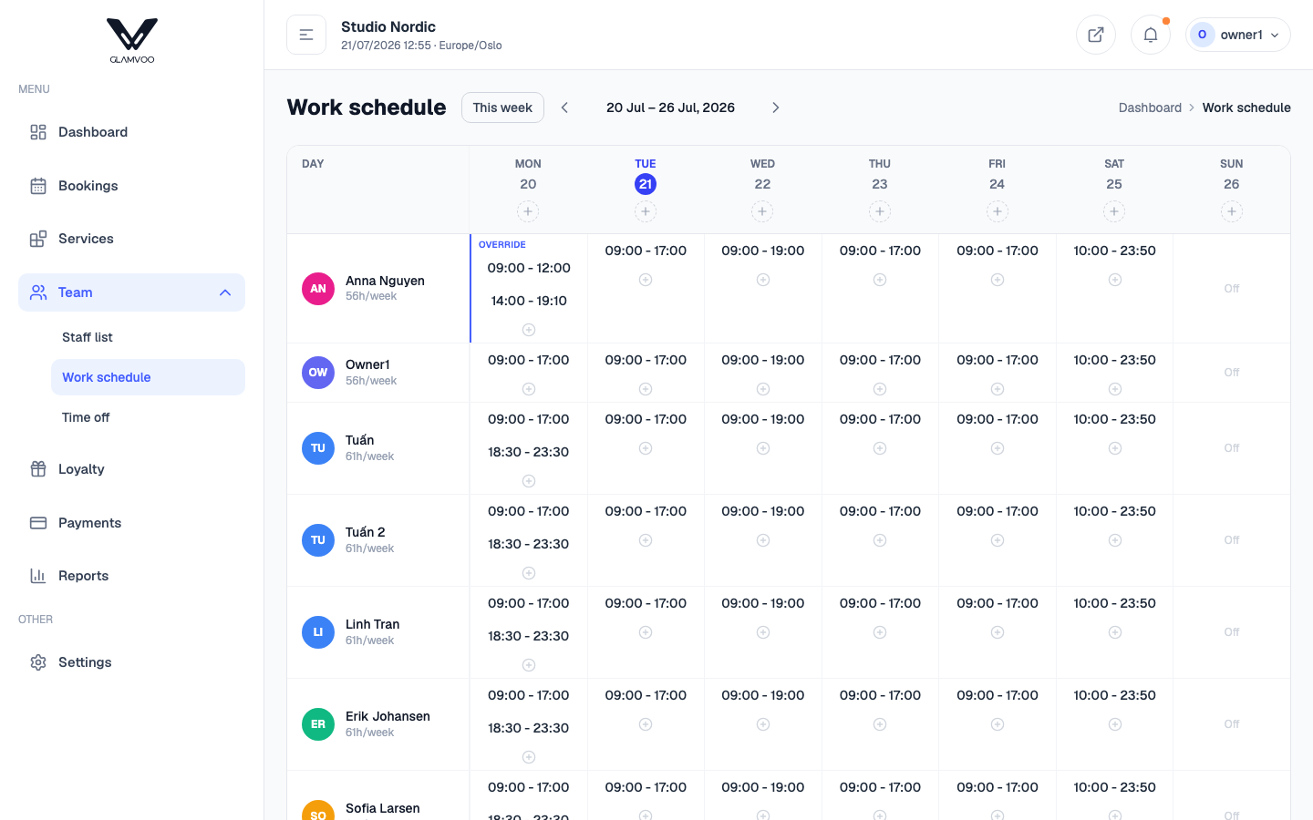 Setting work schedules